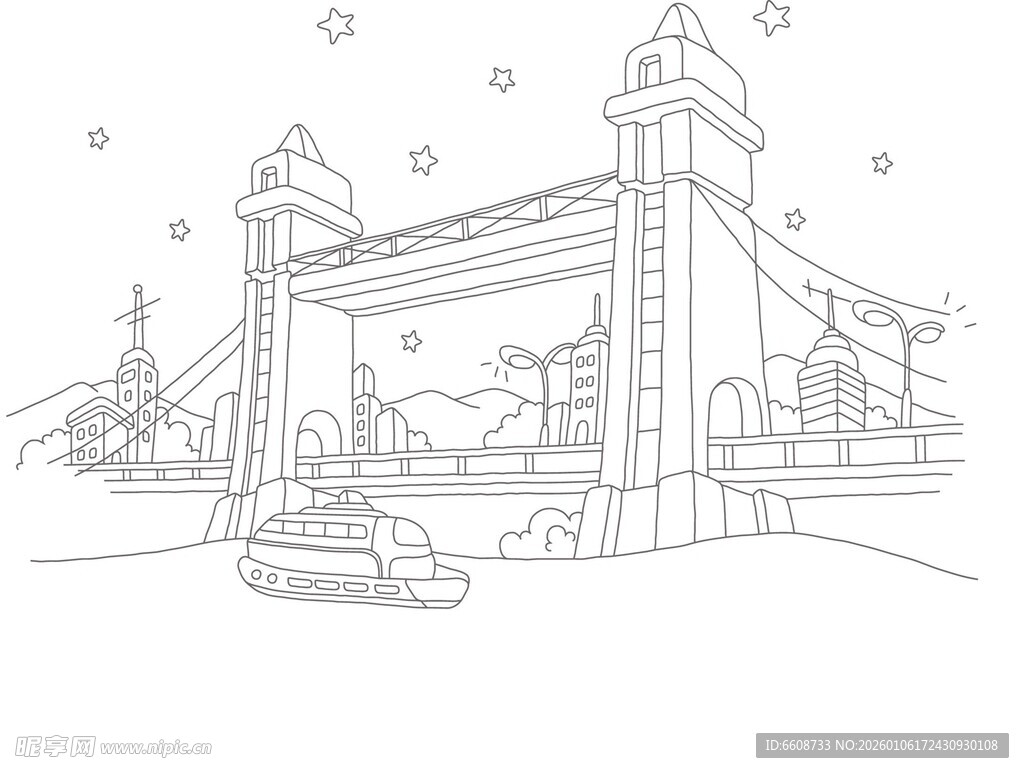 桥梁建筑线稿图