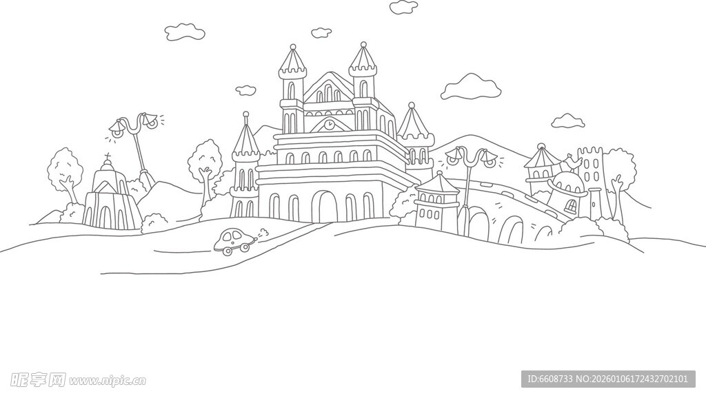 梦幻城堡线稿插画