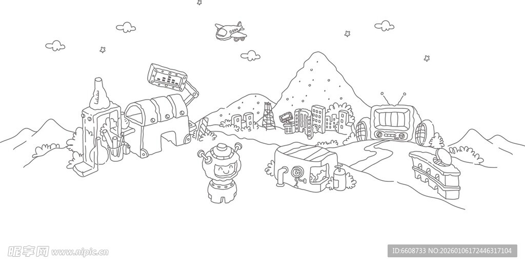 冬日露营场景简笔画