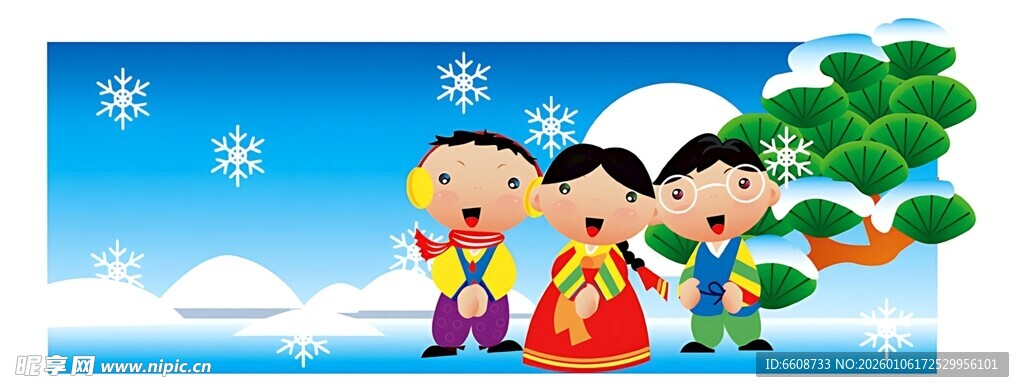 冬日儿童欢乐玩耍场景