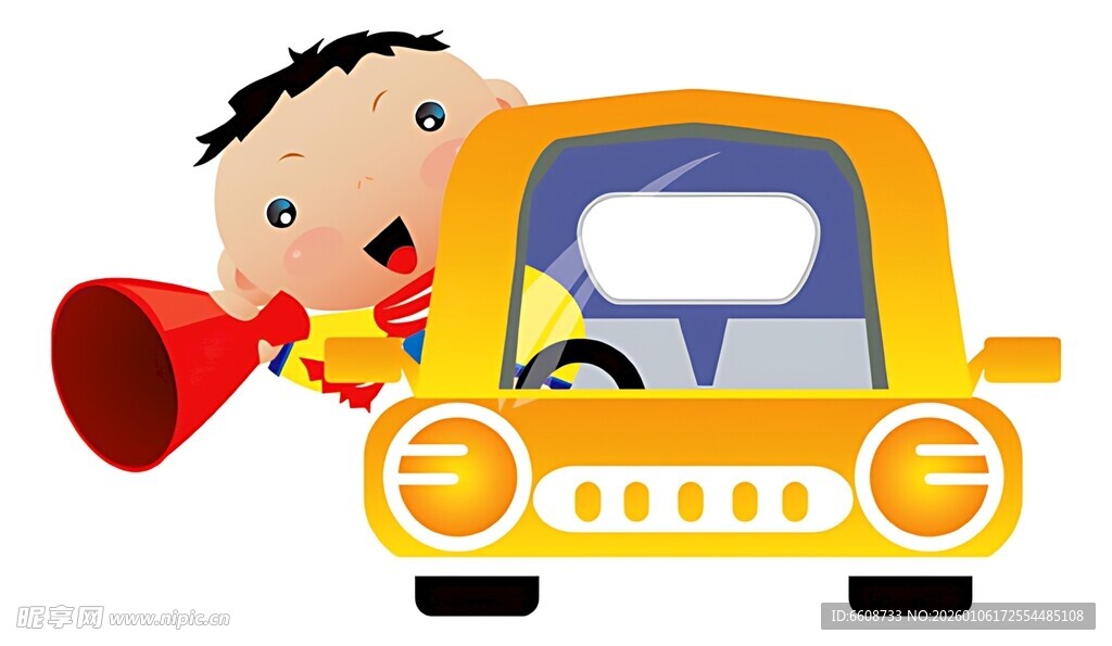 小孩坐车内手持喇叭