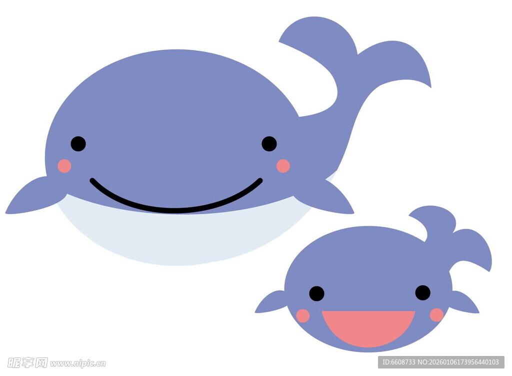 可爱鲸鱼母子插画