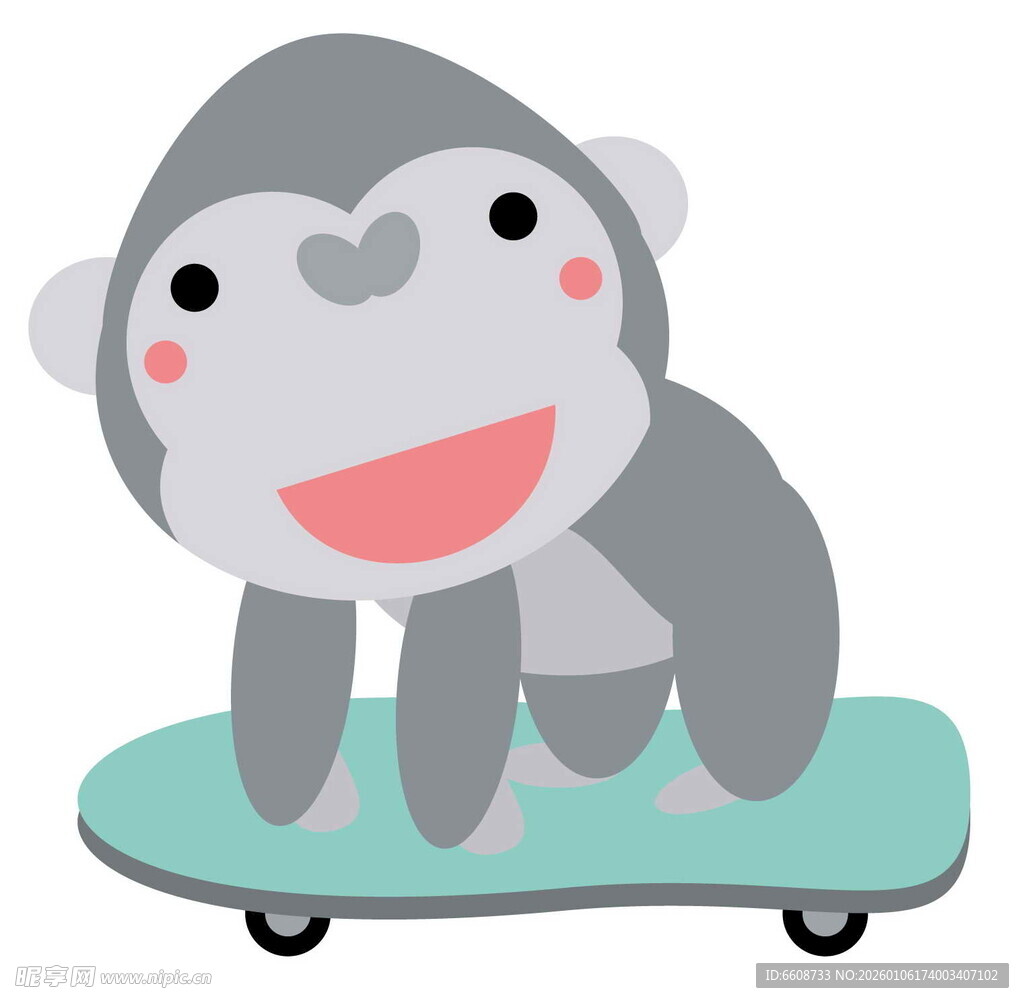 滑板上的可爱小猴