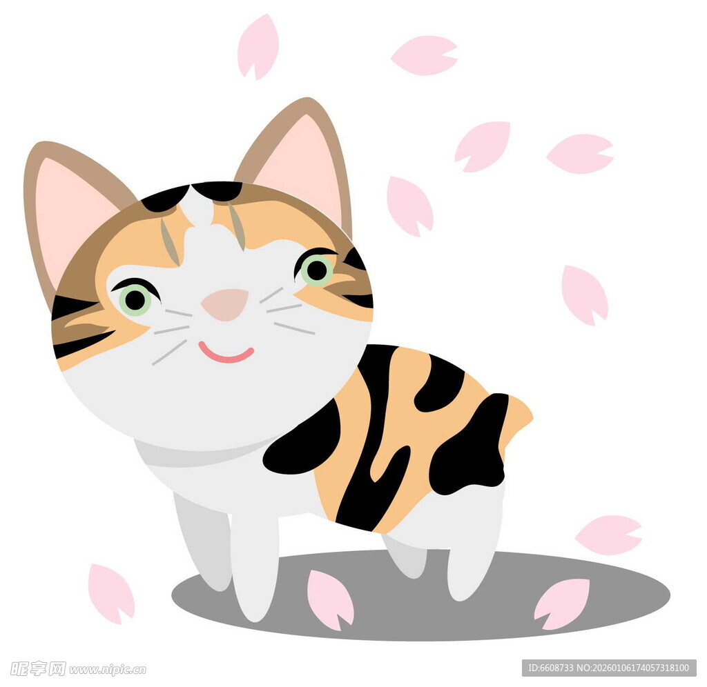 可爱花猫与飘落花瓣