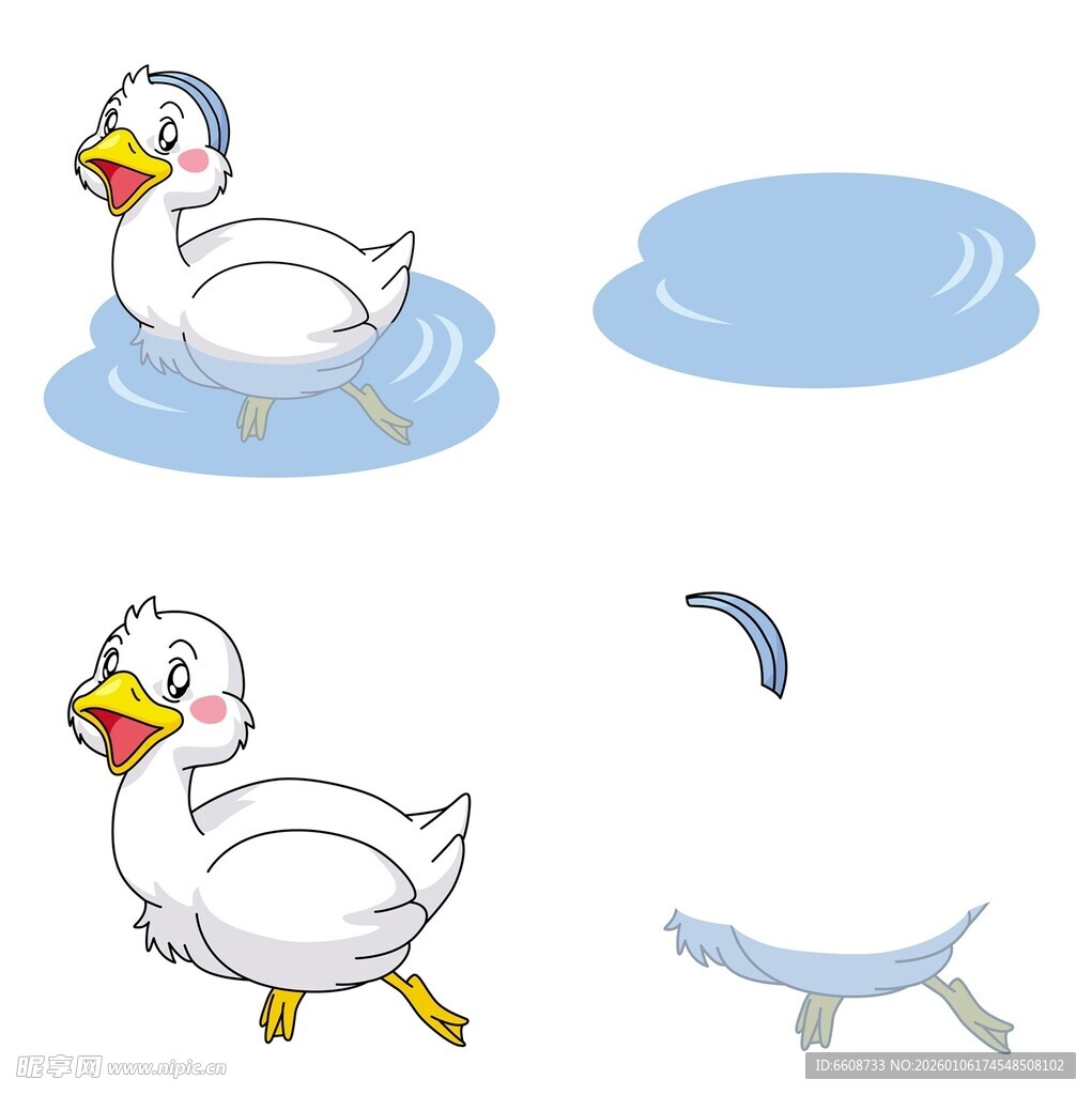可爱鸭子与水波等元素