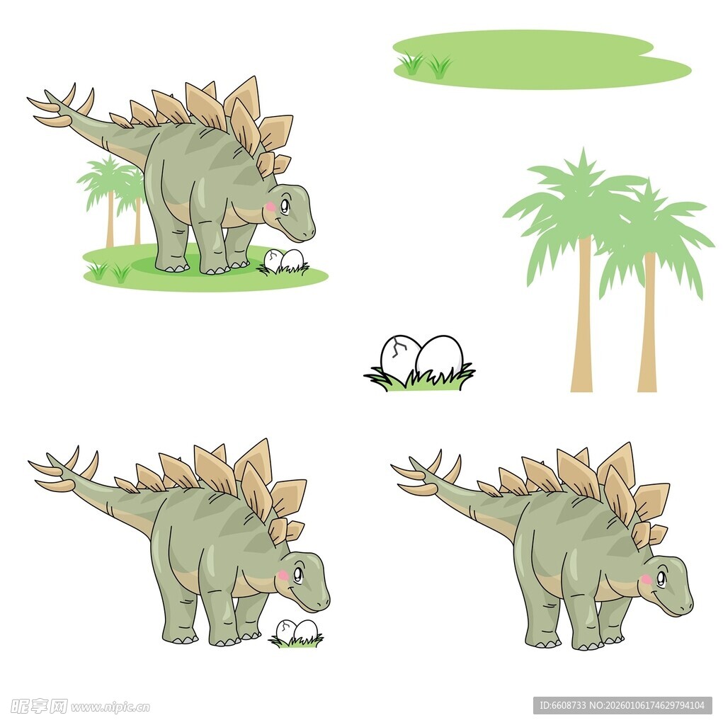 可爱恐龙与自然场景插画