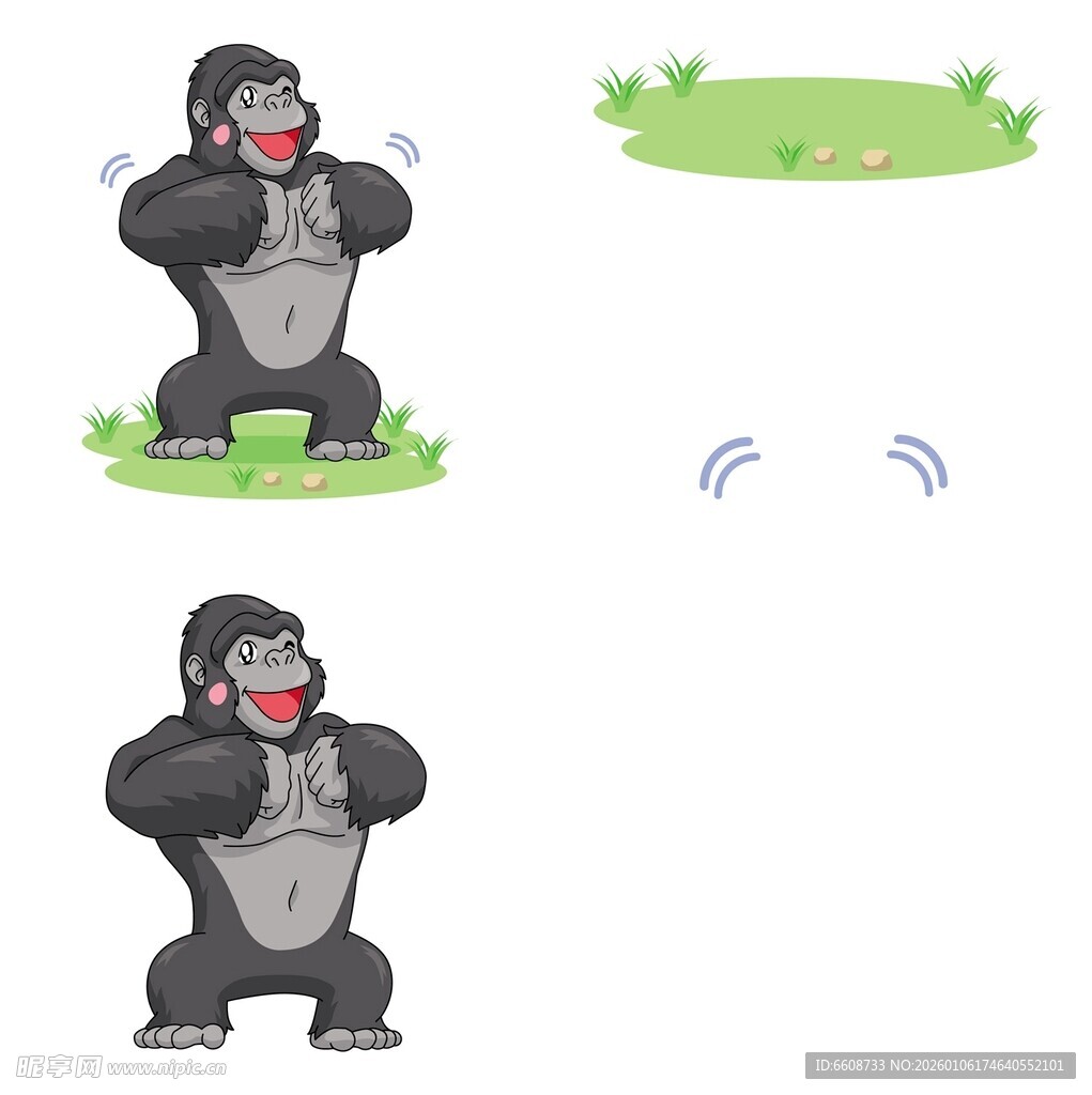 卡通大猩猩的不同动作姿态