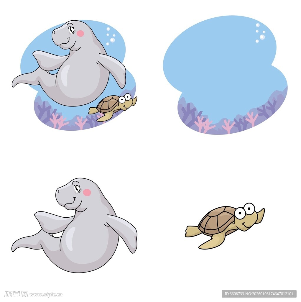海狮与海龟卡通形象集合