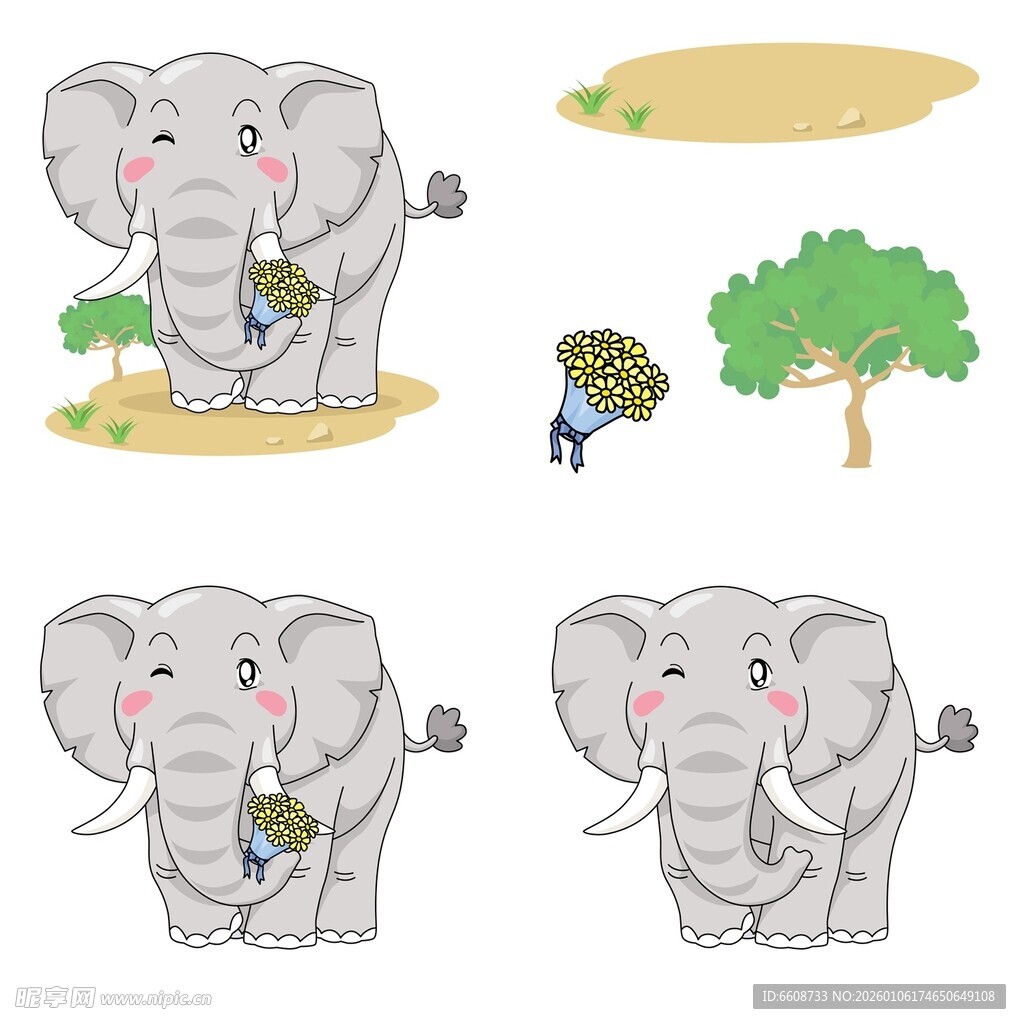 大象动作插画