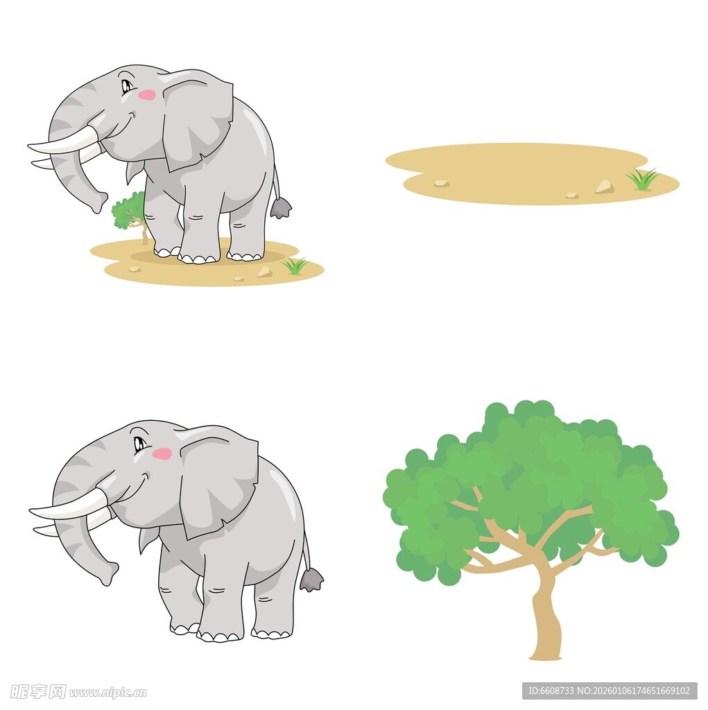 大象与树的卡通场景