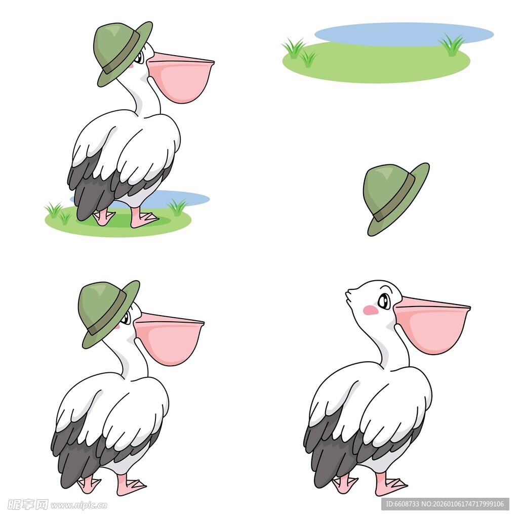 戴帽鹈鹕插画图案集合