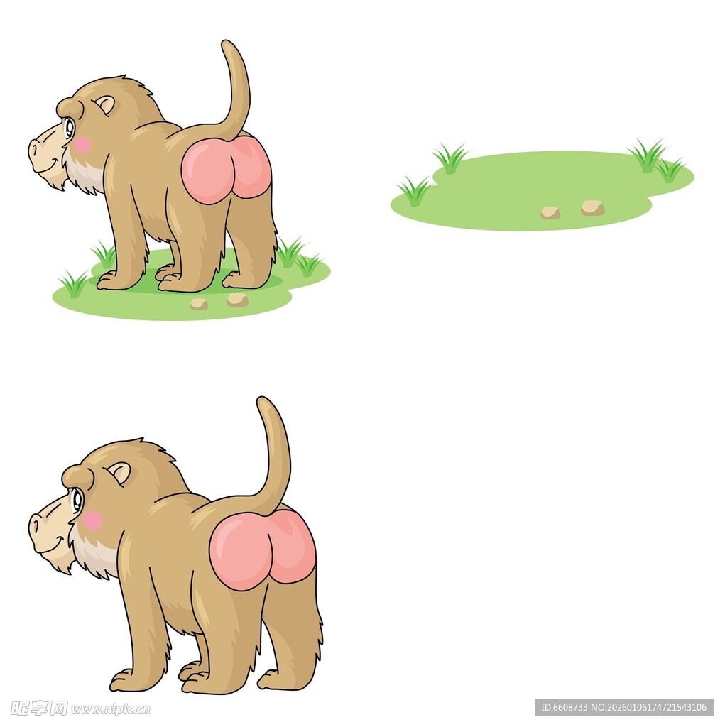 卡通狒狒展示其红臀形象