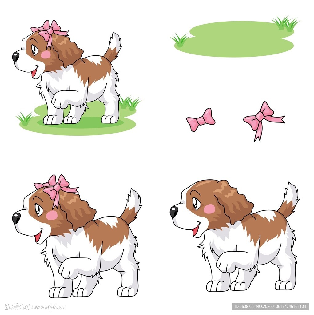 可爱小狗与蝴蝶结插画