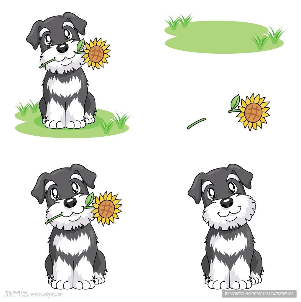 小狗与向日葵插画元素
