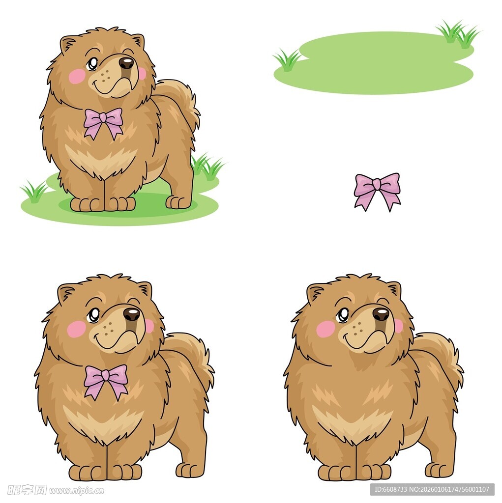 可爱松狮犬插画及装饰元素