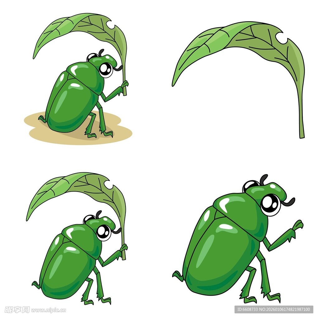 绿甲虫与叶片的趣味场景