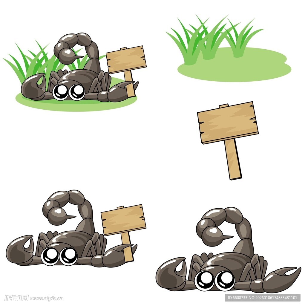 卡通蛇与指示牌插画