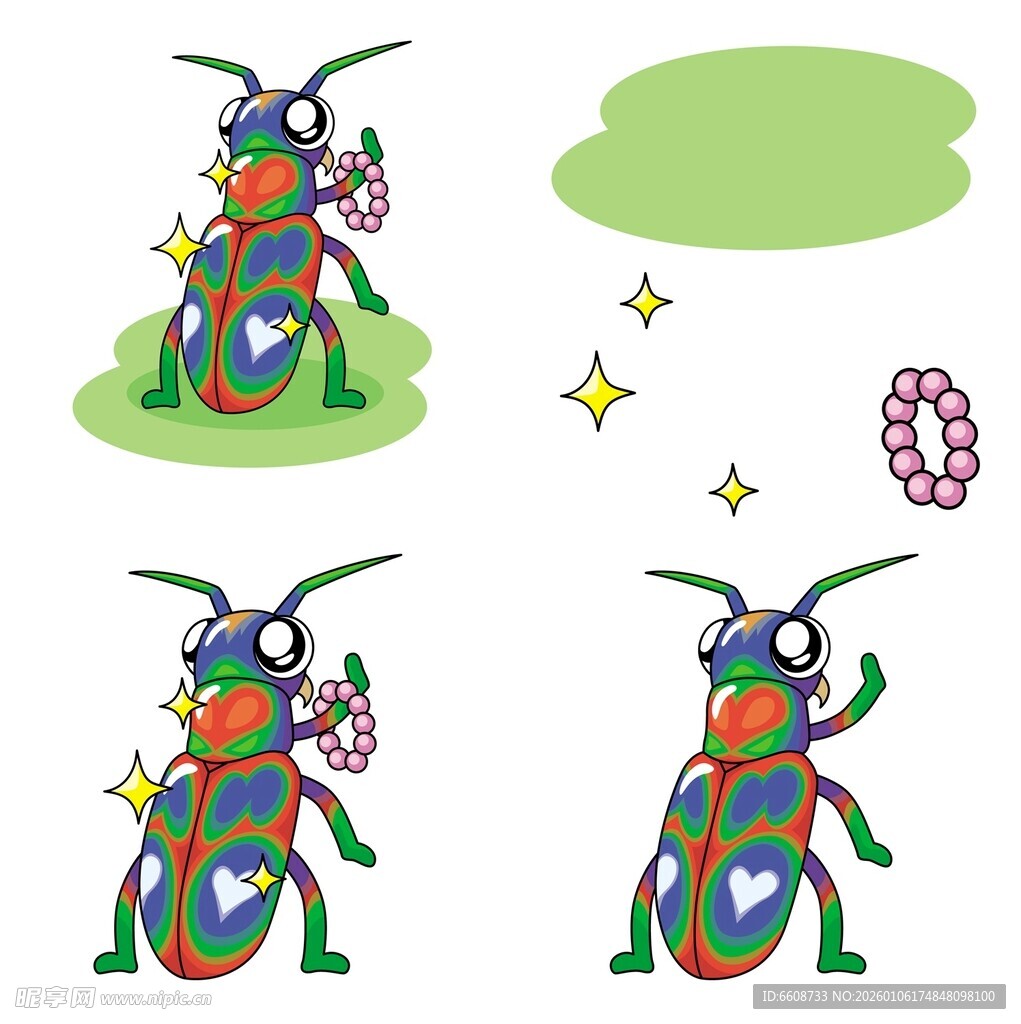 彩色甲虫插画图案设计