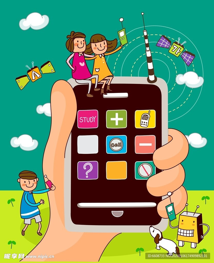 手机前的童趣与数字世界