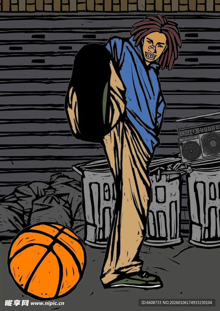 街头少年与篮球的酷炫瞬间