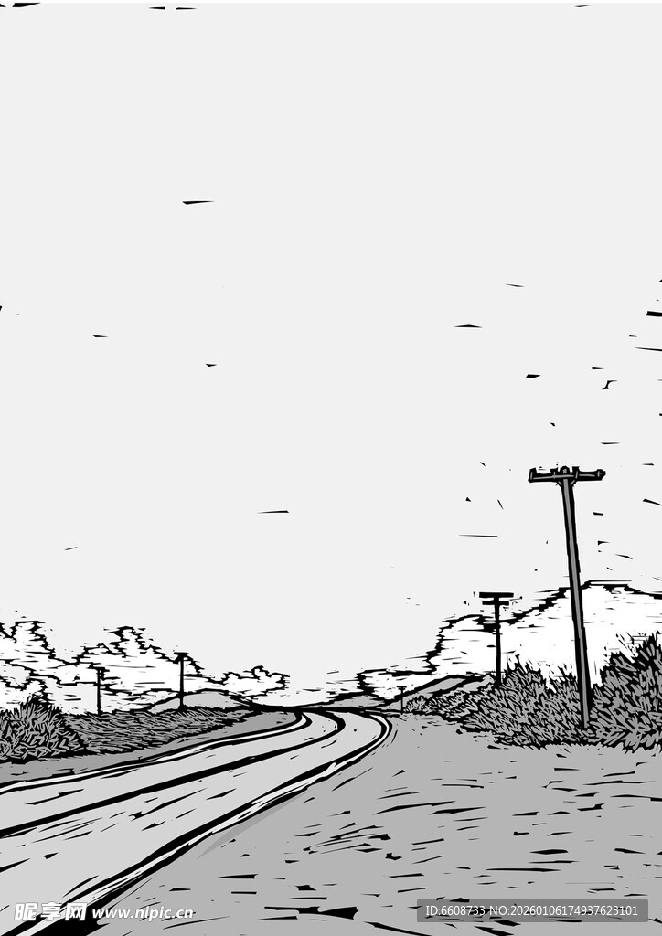 冬日铁轨旁的萧瑟景象