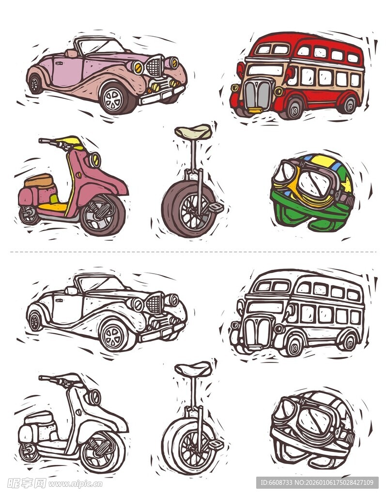 手绘多样交通工具集合