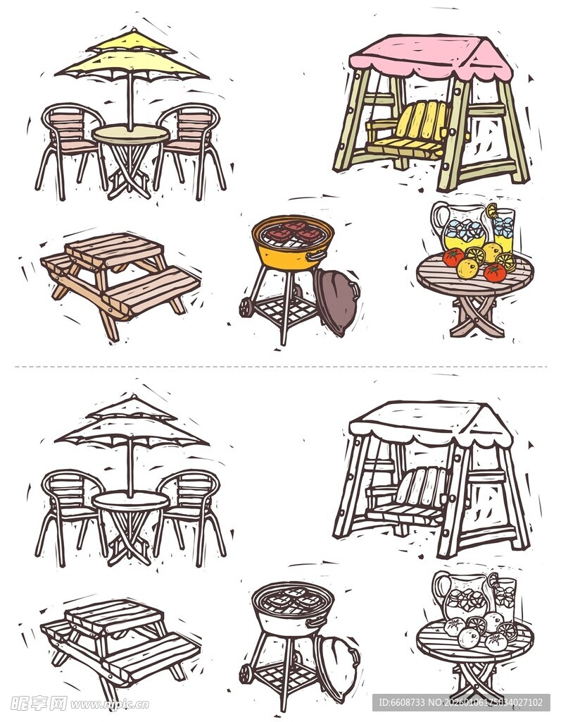 手绘户外休闲桌椅组合