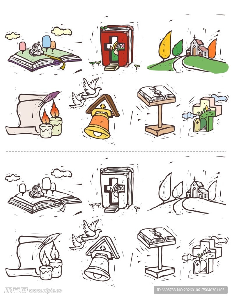 手绘生活场景简笔画元素