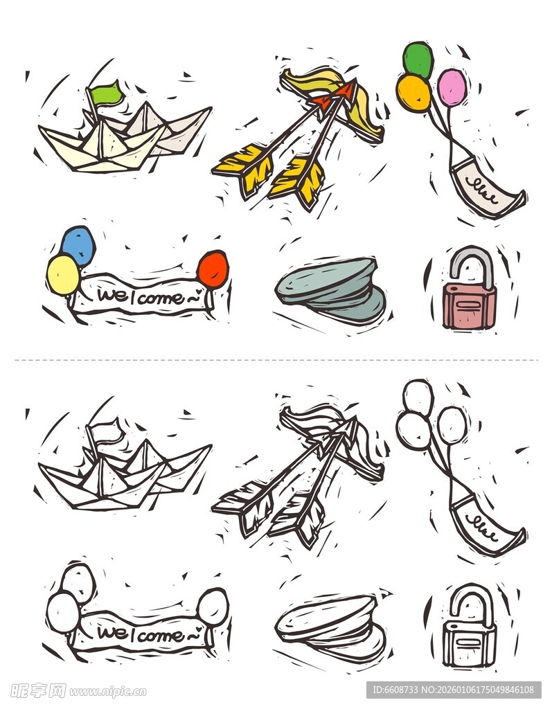 手绘旅行相关物品集合