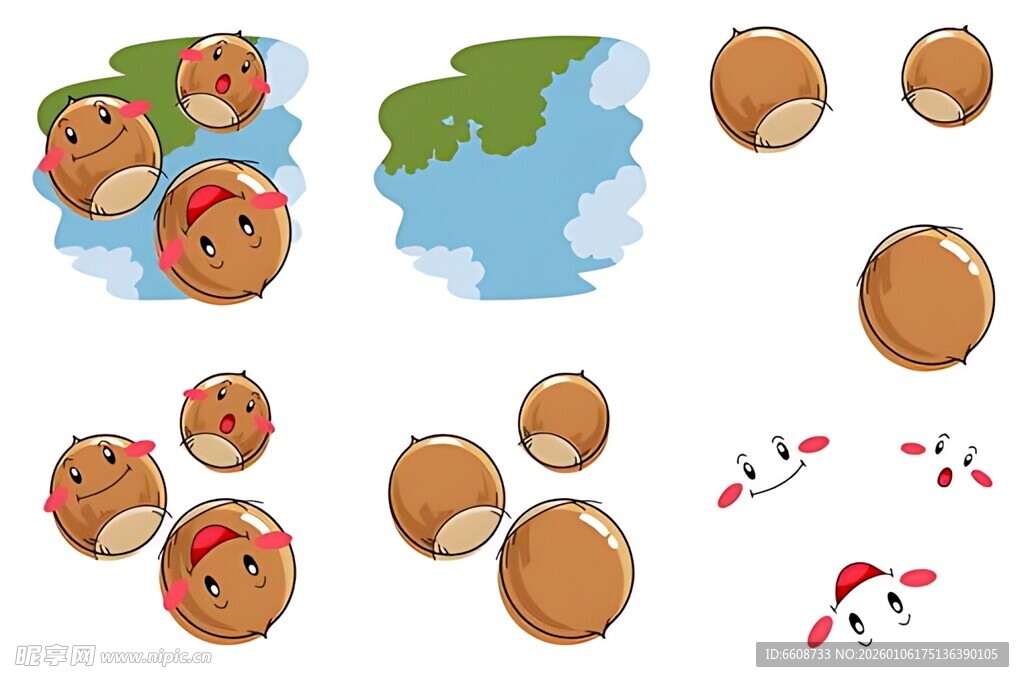 卡通坚果形象与场景元素