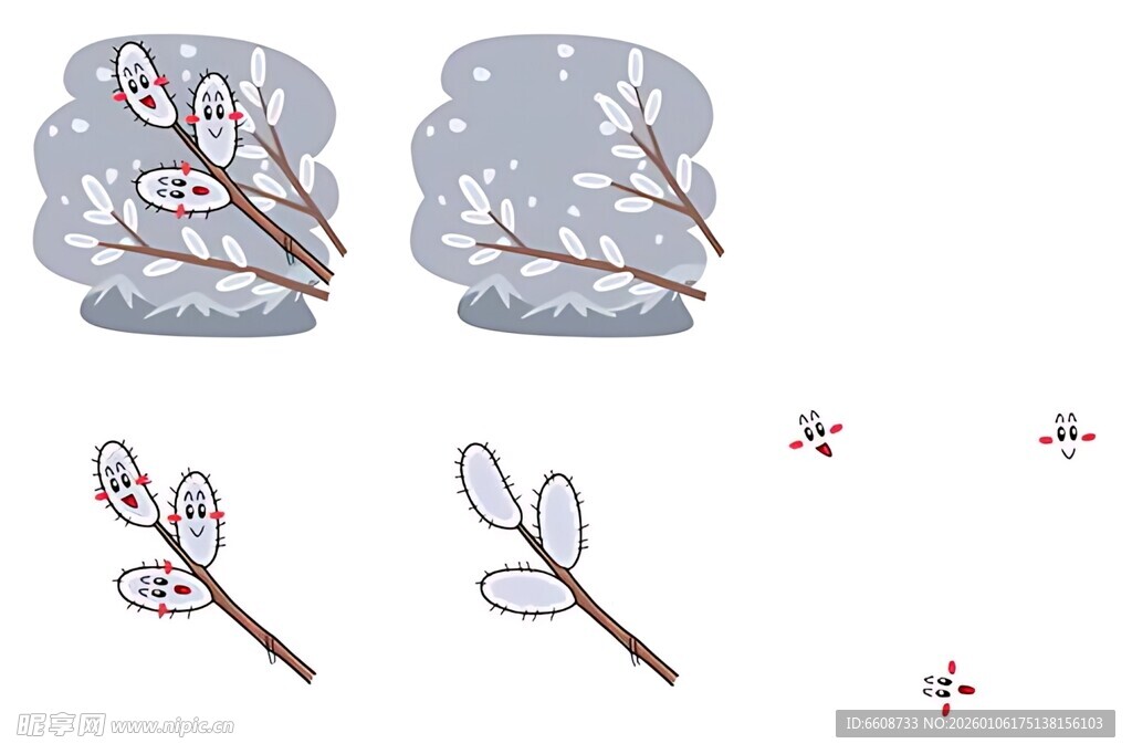 冬日枝头雪景插画元素