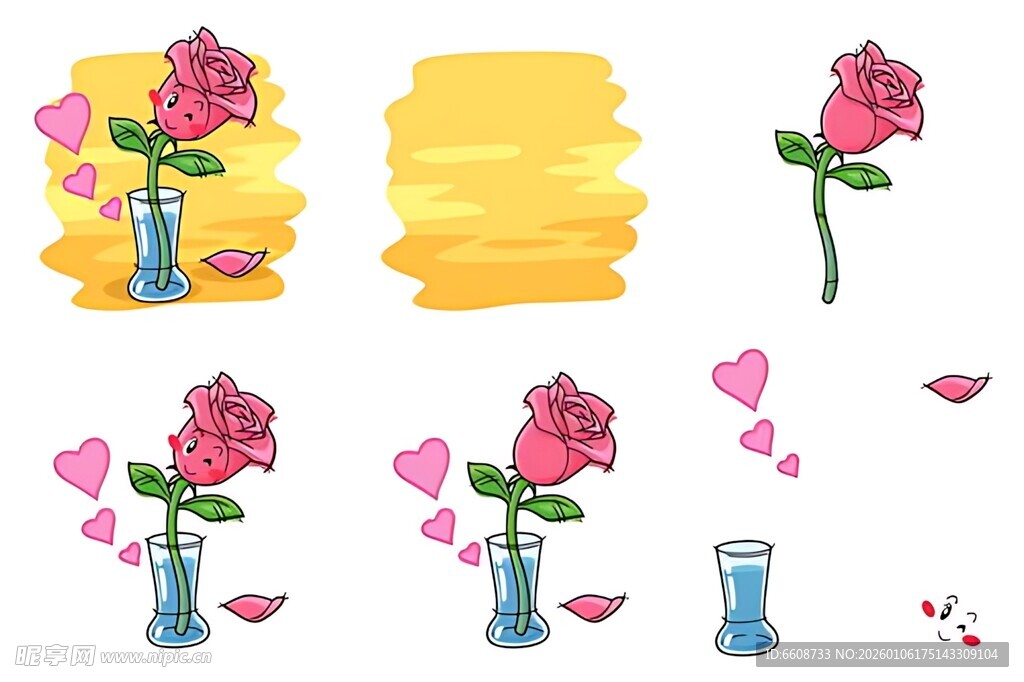 浪漫玫瑰插画元素集合