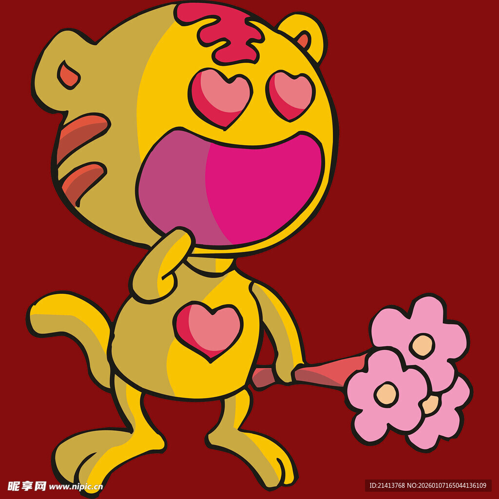 爱心萌趣小怪兽持花图