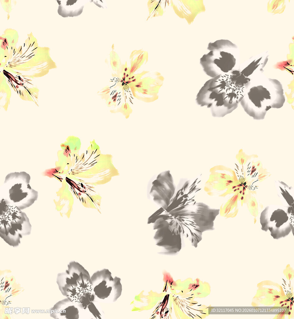 水墨风花卉蝴蝶图案纹理