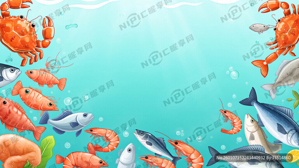 门头鲜味小馆背景图要海鲜卡通感