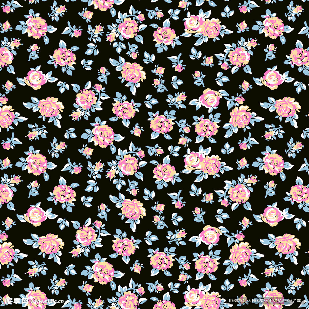 黑色底粉色碎花图案