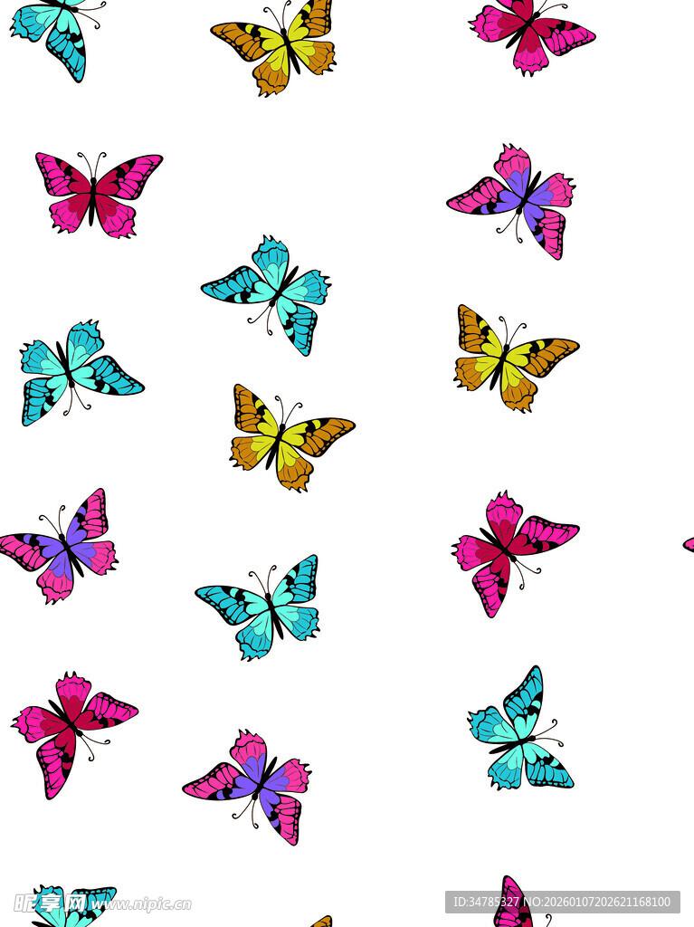 多彩蝴蝶无缝图案背景