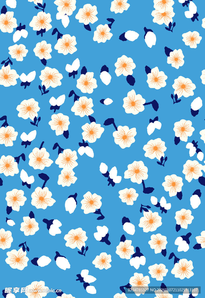 蓝色背景小雏菊花卉图案