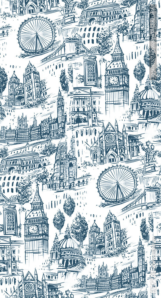 蓝白城市建筑图案纹理