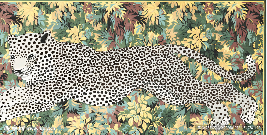 豹在斑斓花丛中休憩