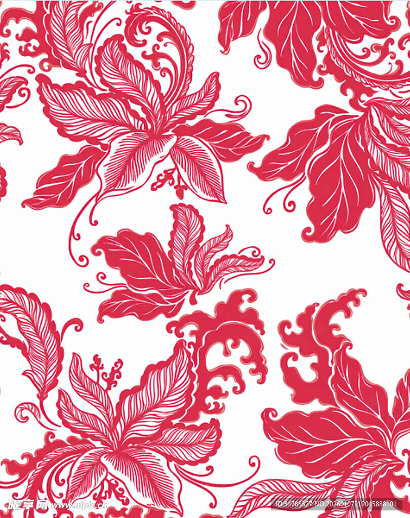 红色花卉图案背景纹理