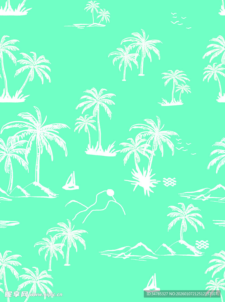 清新热带椰林图案背景