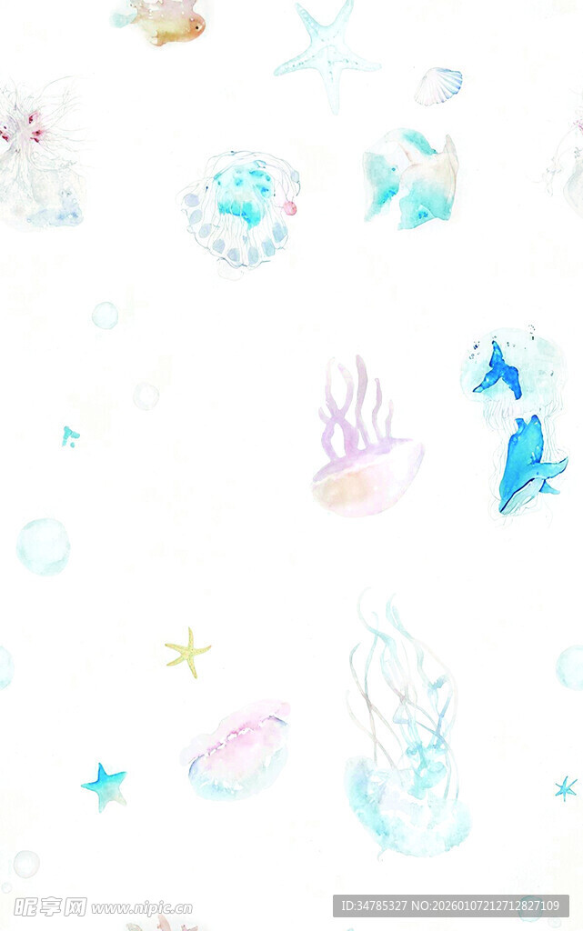 梦幻水彩风海洋生物图案