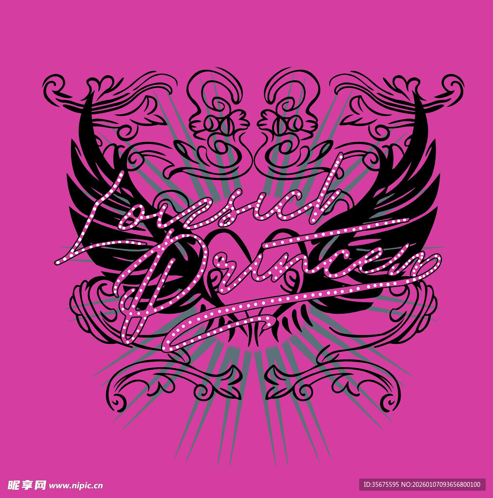 粉色背景骷髅翅膀图案设计