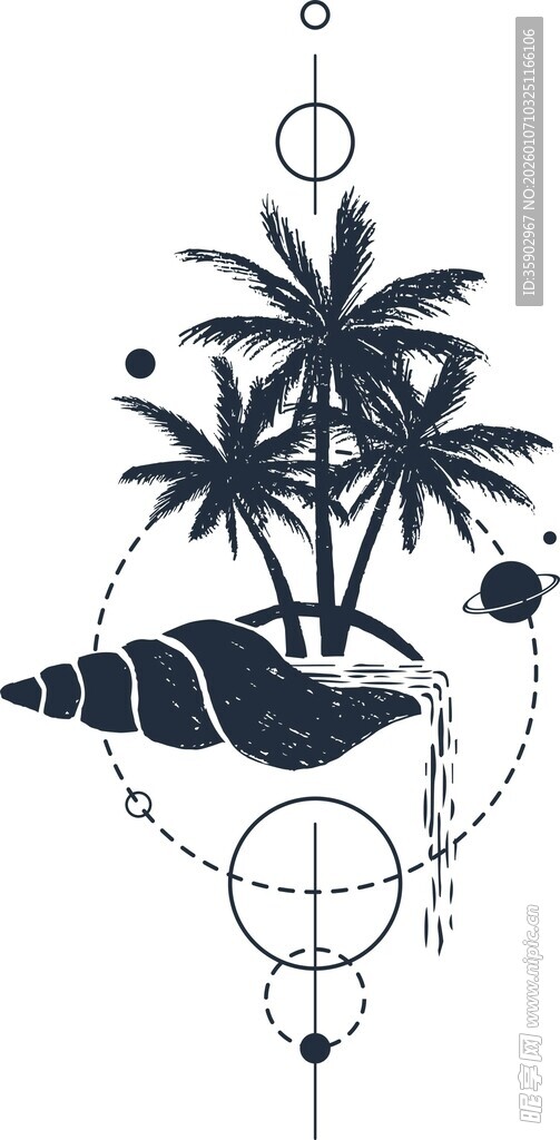 海螺中的热带风情图案