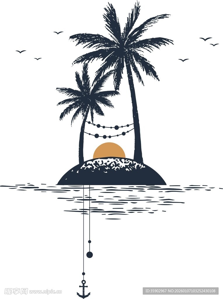 海岛椰树风景插画