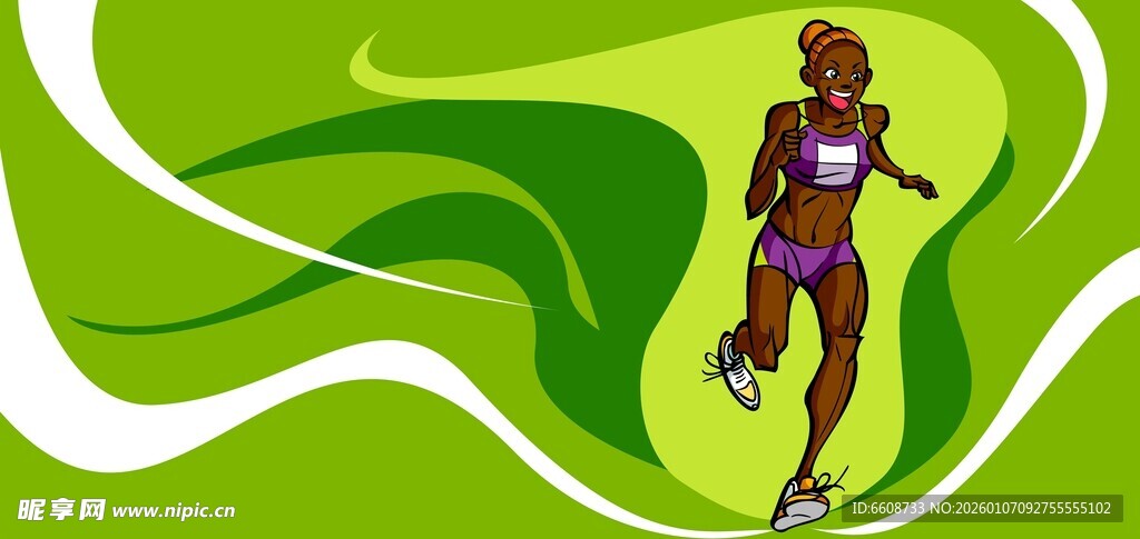 动感女子奔跑于绿色背景中