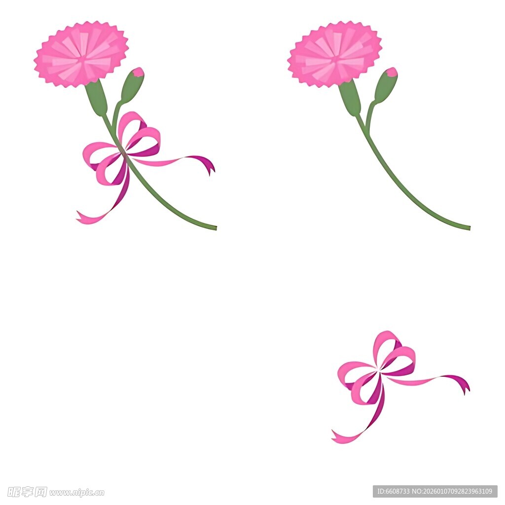 粉色康乃馨与蝴蝶结图案