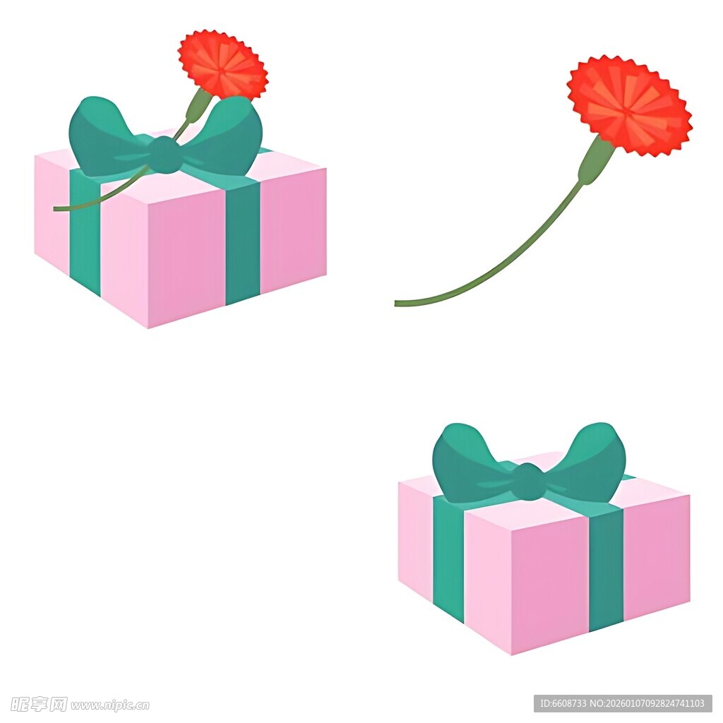 鲜花与礼品盒组合图案