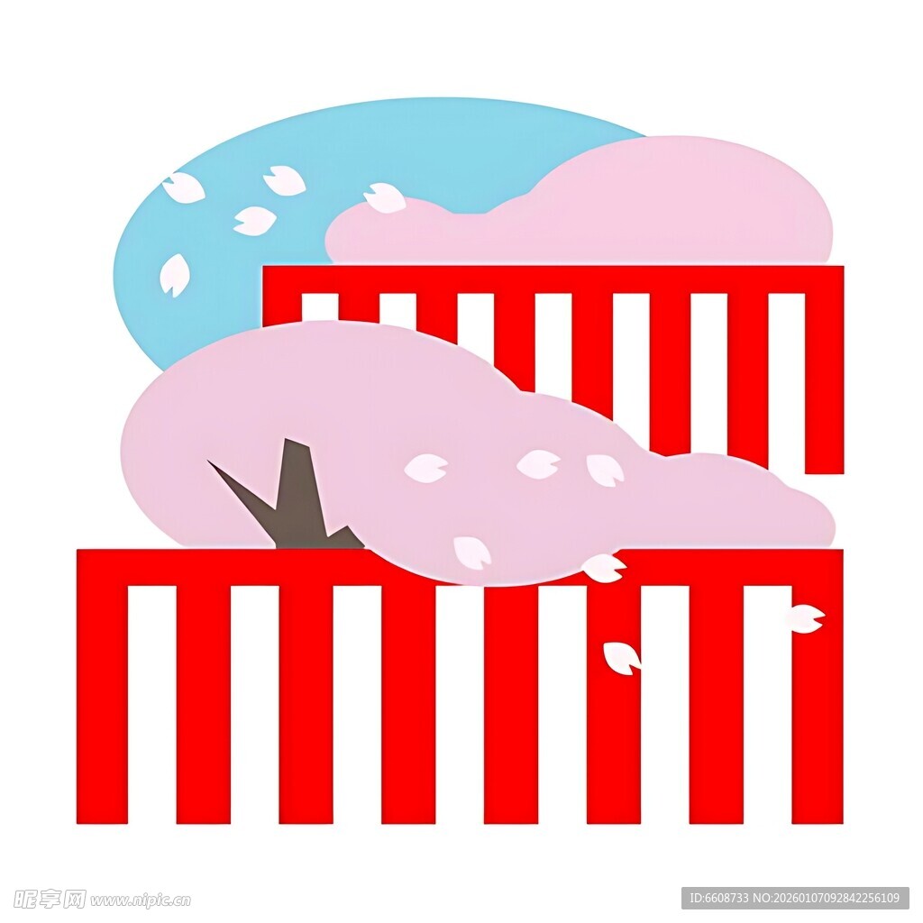 冬日雪景中的红围栏与树